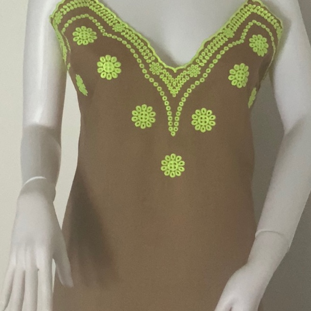 Zara Brown and Neon Yellow Midi Dress